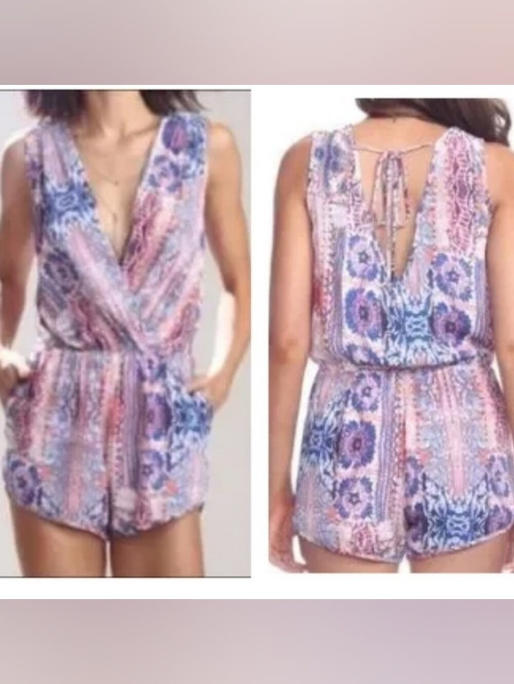 🪸 Printed Surplice Romper in Navy and Coral
